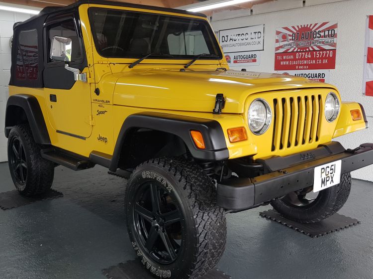 now sold thanks!!!!!!Jeep Wrangler 4.0 manual lifted yellow jap import rust free 2001 in stock new tyres refurbed alloys soft top perfect